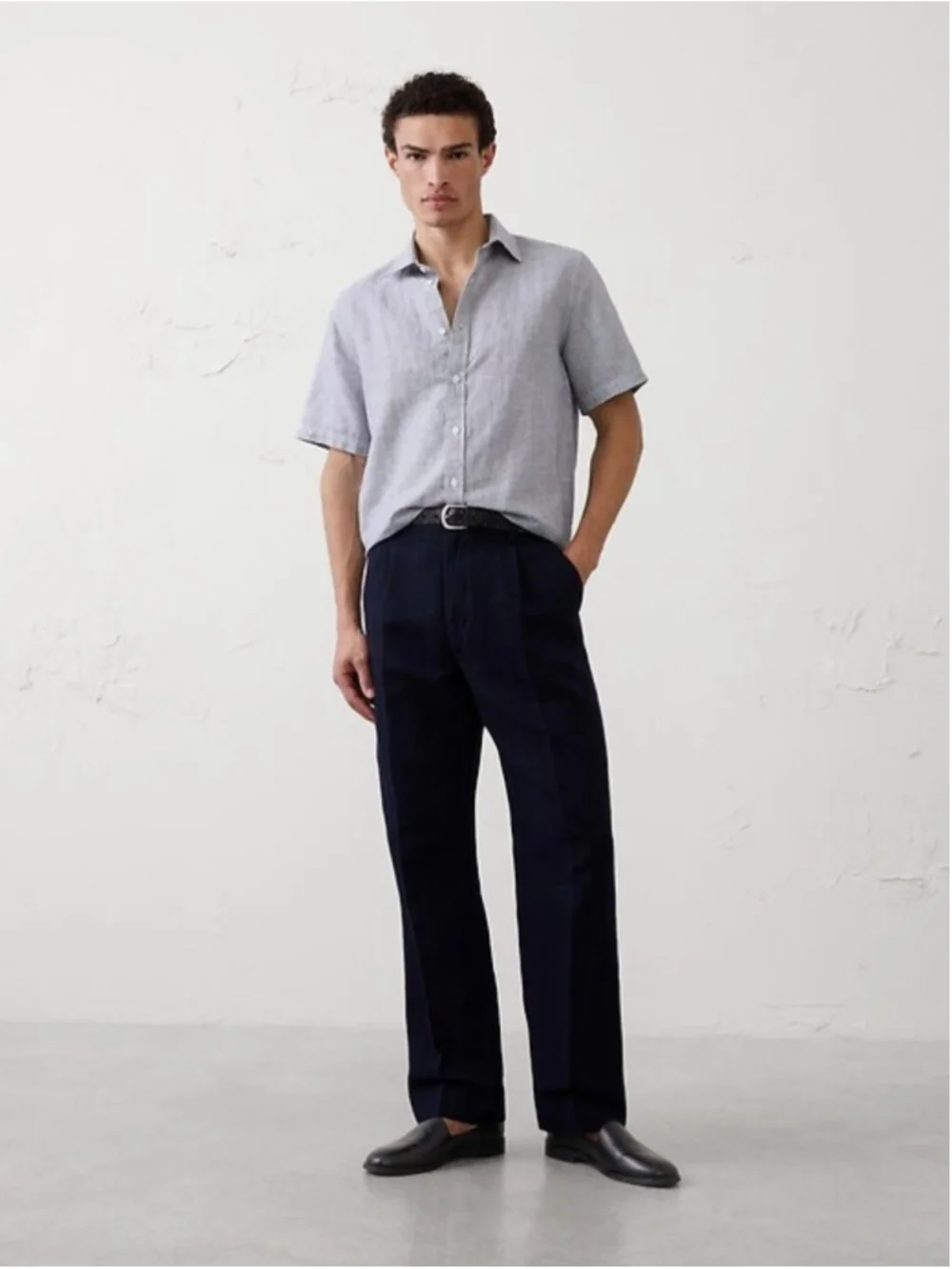 Banana Republic Men's Relaxed Wide Leg Textured Linen Pants Navy Blue 33x32 NWT